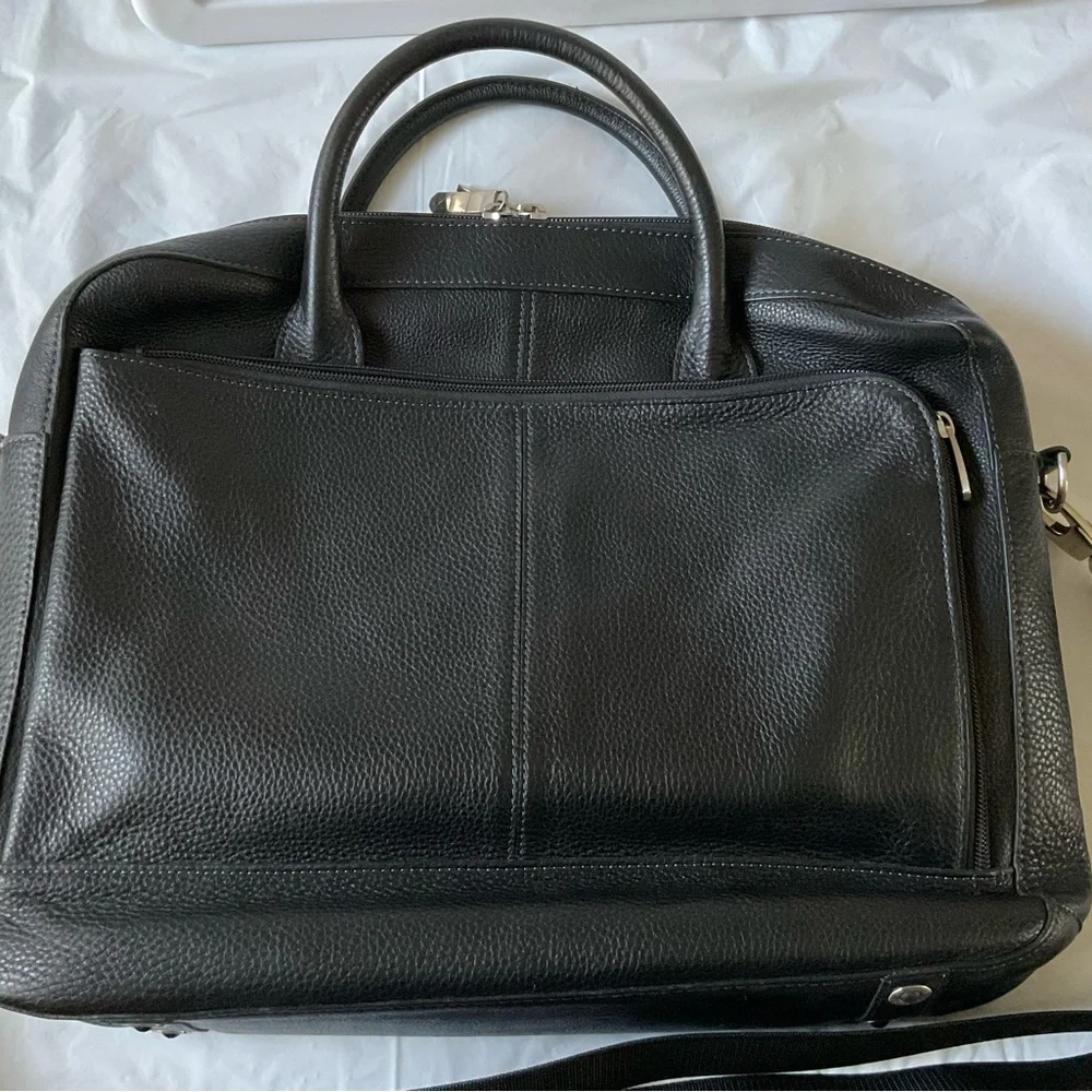 BOSCA  Black Pebbled Leather Slim Briefcase Laptop Bag